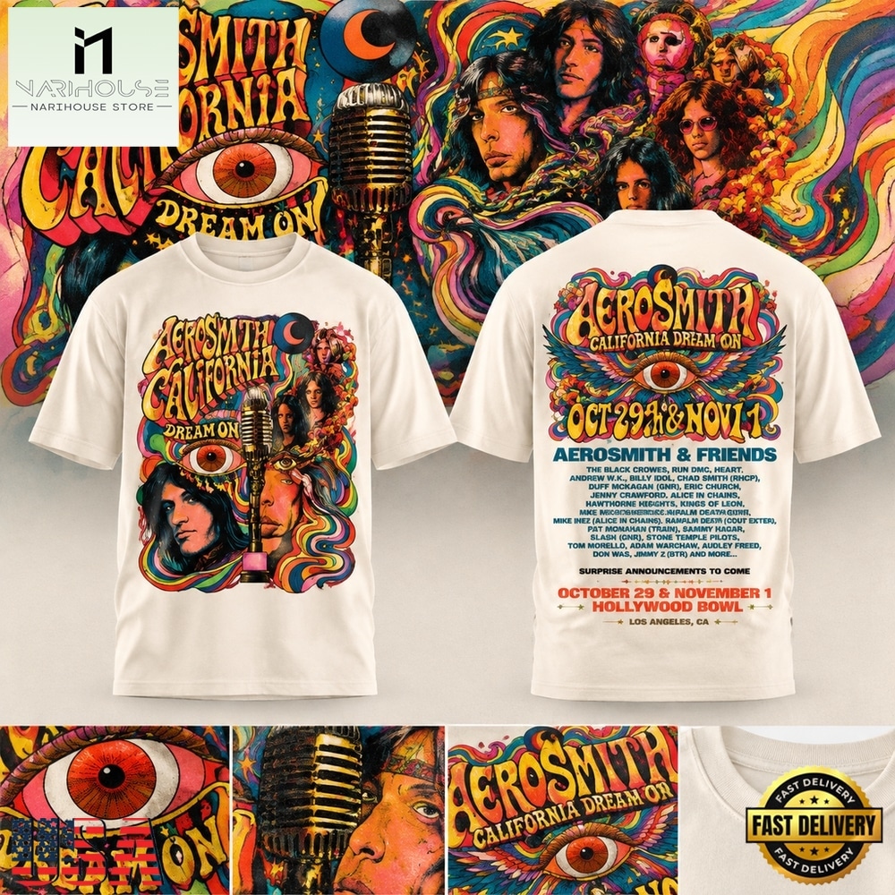 Aerosmith California Dream On 2026 Hollywood Bowl Limited Edition T Shirt, Popular 3D Music Tee Aerosmith California Dream On 2026 Hollywood Bowl Limited Edition T Shirt, Popular 3D Music Tee