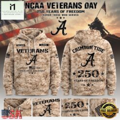 Alabama Crimson Tide Veterans Day 2026 250 Years of Freedom Personalized Hoodie, Hot 3D Shirt Trend Alabama Crimson Tide Veterans Day 2026 250 Years OF Freedom Personalized Hoodie
