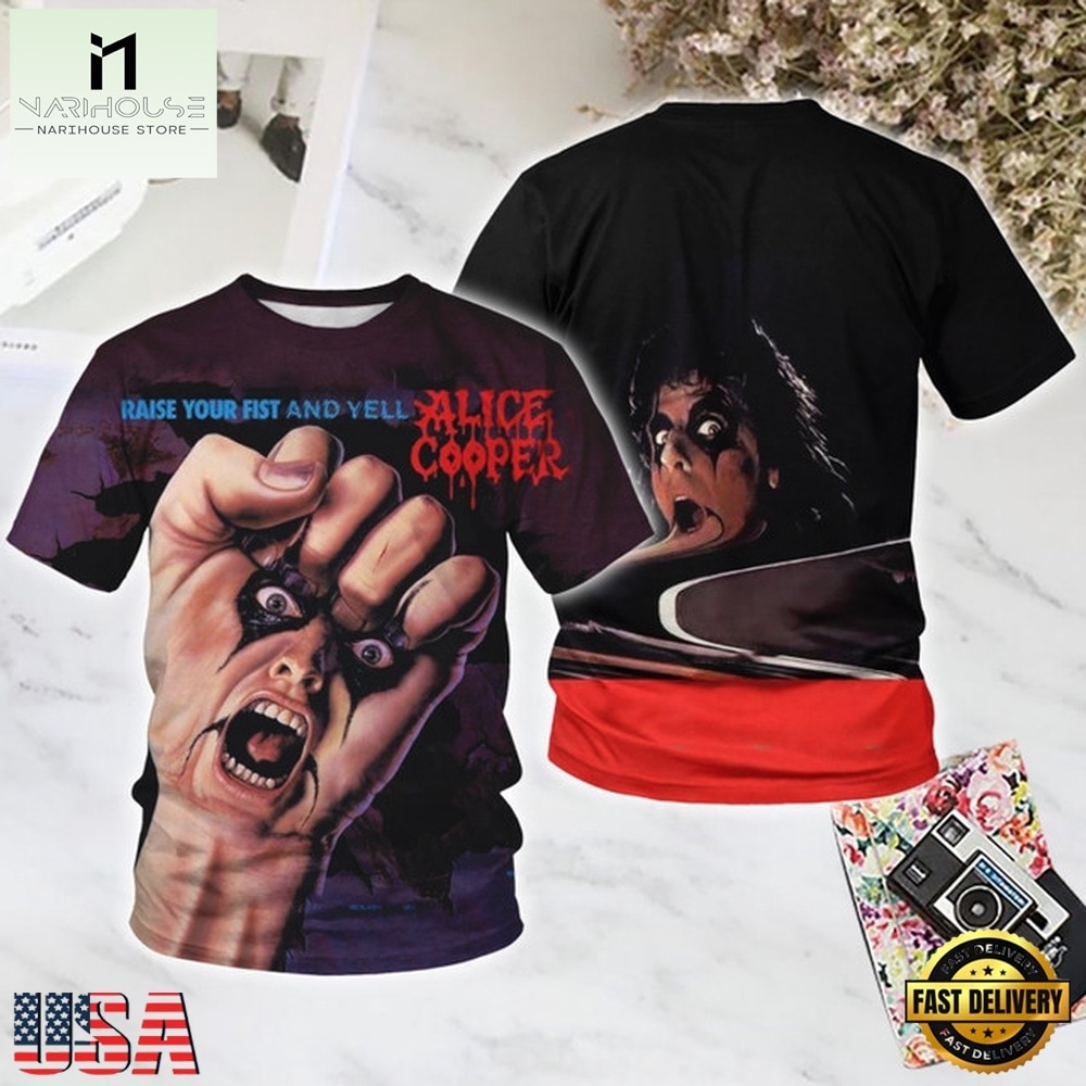 Alice Cooper Raise Your Fist and Yell All Over Print T Shirt, Popular 3D Music Tee Alice Cooper Raise Your Fist and Yell All Over Print T Shirt, Popular 3D Music Tee