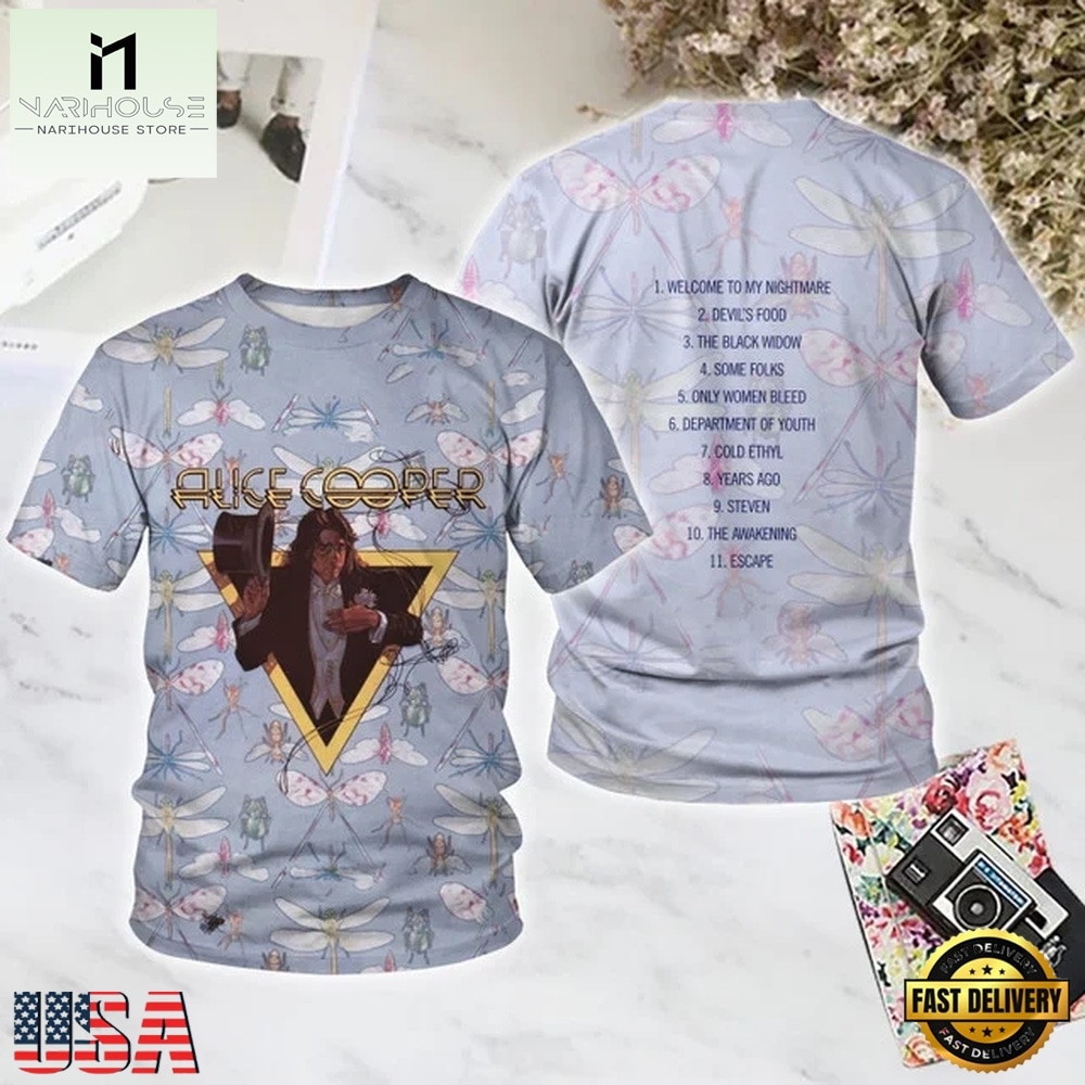 Alice Cooper Welcome to My Nightmare All Over Print T Shirt, Popular 3D Music Tee Alice Cooper Welcome to My Nightmare All Over Print T Shirt, Popular 3D Music Tee
