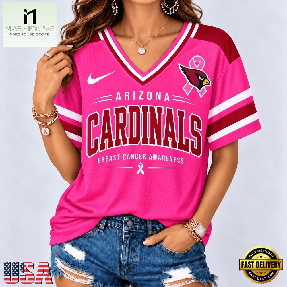 Arizona Cardinals 2026 NFL Pink Breast Cancer Awareness V neck T Shirt, Trendy NFL V Neck Tee Arizona Cardinals 2026 NFL Pink Breast Cancer Awareness V neck T Shirt, Trendy NFL V Neck Tee