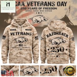Arkansas Razorbacks Veterans Day 2026 250 Years of Freedom Personalized Hoodie, Hot 3D Shirt Trend Arkansas Razorbacks Veterans Day 2026 250 Years OF Freedom Personalized Hoodie
