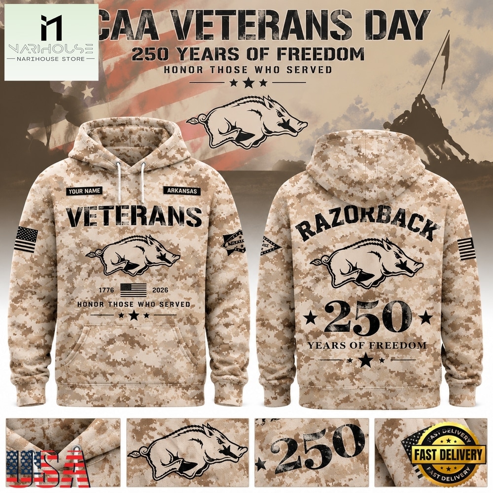 Arkansas Razorbacks Veterans Day 2026 250 Years of Freedom Personalized Hoodie, Hot 3D Shirt Trend Arkansas Razorbacks Veterans Day 2026 250 Years of Freedom Personalized Hoodie, Hot 3D Shirt Trend