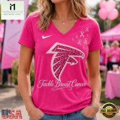 Atlanta Falcons 2026 NFL Tackle Breast Cancer V neck T Shirt, Trendy NFL V Neck Tee Atlanta Falcons 2026 Nfl Tackle Breast Cancer V Neck T Shirt