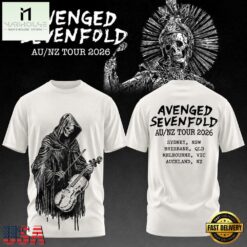 Avenged Sevenfold AUSNZ Tour 2026 White T Shirt, Popular 3D Music Tee Avenged Sevenfold Ausnz Tour 2026 White T Shirt