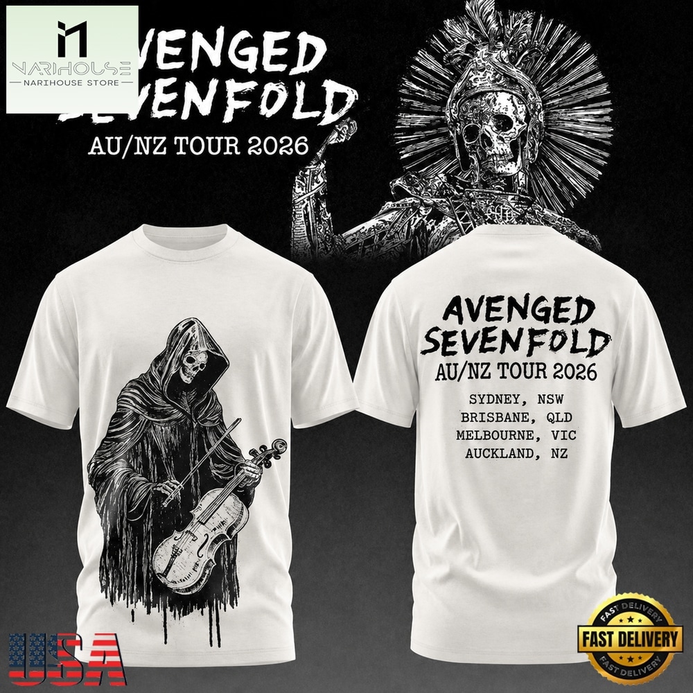 Avenged Sevenfold AUSNZ Tour 2026 White T Shirt, Popular 3D Music Tee Avenged Sevenfold AUSNZ Tour 2026 White T Shirt, Popular 3D Music Tee