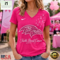 Baltimore Ravens 2026 NFL Tackle Breast Cancer V neck T Shirt, Trendy NFL V Neck Tee Baltimore Ravens 2026 Nfl Tackle Breast Cancer V Neck T Shirt