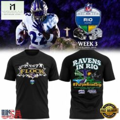 Baltimore Ravens 2026 Rio De Janeiro Game Black T Shirt, Hot 3D Shirt Trend Baltimore Ravens 2026 Rio DE Janeiro Game Black T Shirt
