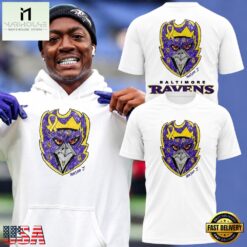 Baltimore Ravens Crowned Logo 2026 White Custom Name T Shirt, Hot 3D Shirt Trend Baltimore Ravens Crowned Logo 2026 White Custom Name T Shirt
