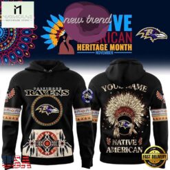 Baltimore Ravens Native American Heritage Month Custom Name Hoodie, Hot 3D Shirt Trend Baltimore Ravens Native American Heritage Month Custom Name Hoodie