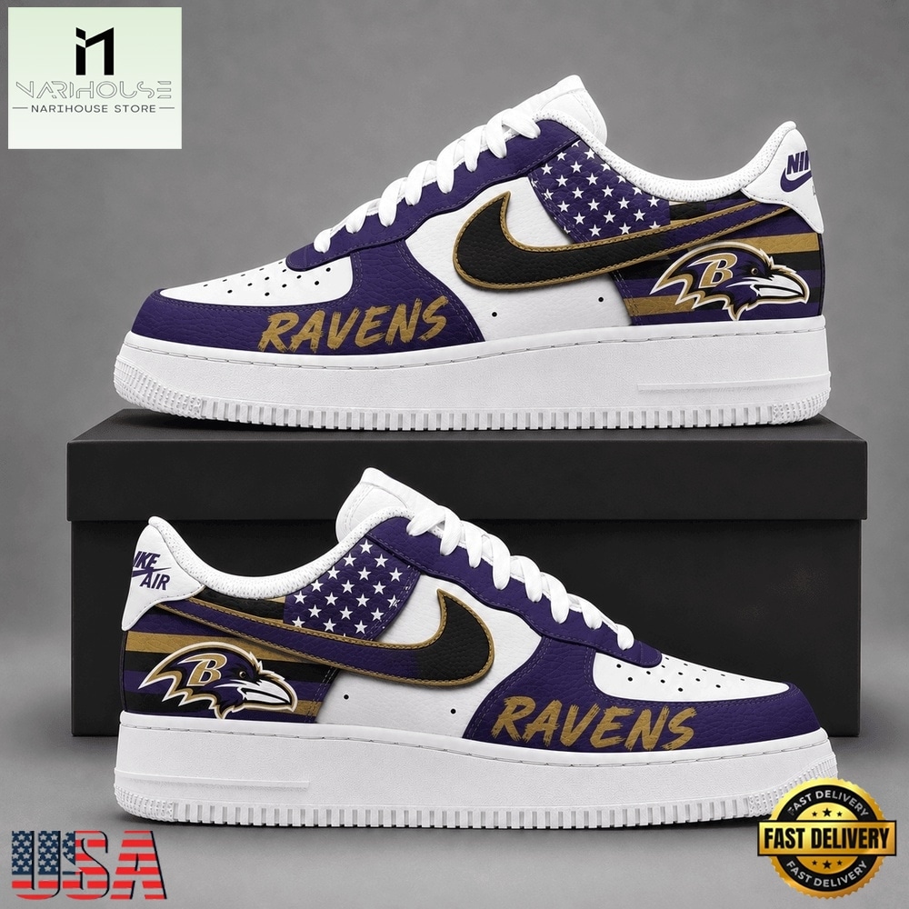 Baltimore Ravens NFL American Flag Football Team Limited Air Force 1 Shoes Sneakers, NFL Team AF1 Shoes Baltimore Ravens NFL American Flag Football Team Limited Air Force 1 Shoes Sneakers, NFL Team AF1 Shoes