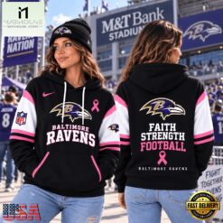 Baltimore Ravens NFL Breast Cancer Awareness Hoodie, Faith Strength Football 3D Shirt, NFL Sporty Shirt Baltimore Ravens Nfl Breast Cancer Awareness Hoodie Faith Strength Football 3D Shirt