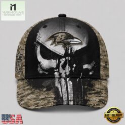 Baltimore Ravens NFL Halloween Military Skull Camo Classic Cap, NFL Trendy Cap Baltimore Ravens Nfl Halloween Military Skull Camo Classic Cap