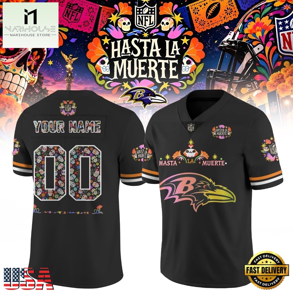 Baltimore Ravens NFL Hasta la Muerte 2026 Personalized Football Jersey, Trending Football Shirt Baltimore Ravens NFL Hasta la Muerte 2026 Personalized Football Jersey, Trending Football Shirt
