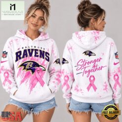 Baltimore Ravens NFL Pink Ribbon Stronger Together Breast Cancer Awareness Hoodie, NFL Sporty Shirt Baltimore Ravens Nfl Pink Ribbon Stronger Together Breast Cancer Awareness Hoodie