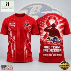 Baltimore Ravens NFL RED Friday One Team One Mission Patriotic Soldier Tribute T Shirt, NFL Sporty Shirt Baltimore Ravens Nfl Red Friday One Team One Mission Patriotic Soldier Tribute T Shirt