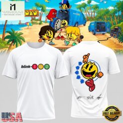 Blink 182 x PAC MAN White T Shirt, Popular 3D Music Tee Blink 182 X Pac Man White T Shirt