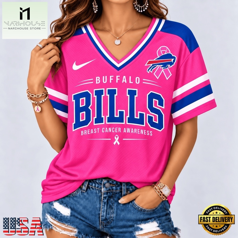 Buffalo Bills 2026 NFL Pink Breast Cancer Awareness V neck T Shirt, Trendy NFL V Neck Tee Buffalo Bills 2026 NFL Pink Breast Cancer Awareness V neck T Shirt, Trendy NFL V Neck Tee