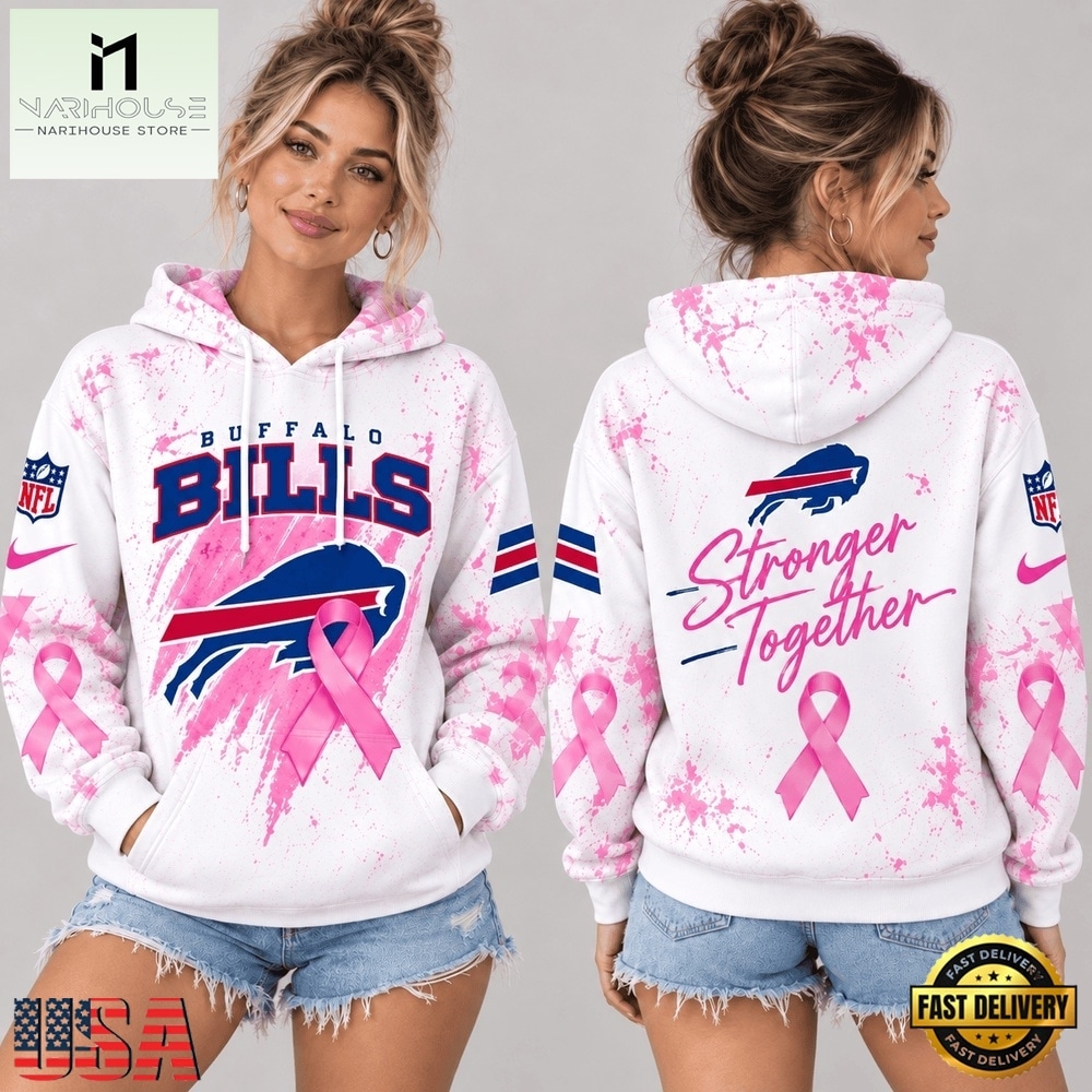 Buffalo Bills NFL Pink Ribbon Stronger Together Breast Cancer Awareness Hoodie, NFL Sporty Shirt Buffalo Bills NFL Pink Ribbon Stronger Together Breast Cancer Awareness Hoodie, NFL Sporty Shirt