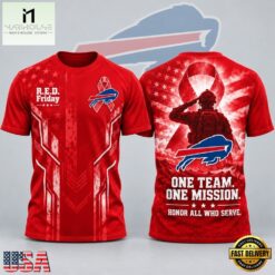 Buffalo Bills NFL RED Friday One Team One Mission Patriotic Soldier Tribute T Shirt, NFL Sporty Shirt Buffalo Bills Nfl Red Friday One Team One Mission Patriotic Soldier Tribute T Shirt