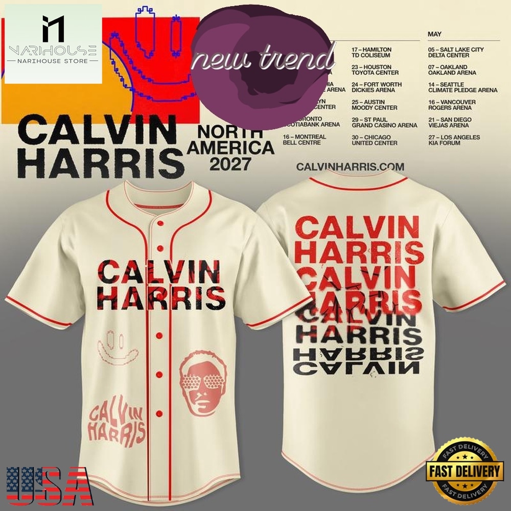 Calvin Harris North America Tour 2027 White Baseball Jersey, Concert Baseball Jersey Calvin Harris North America Tour 2027 White Baseball Jersey, Concert Baseball Jersey