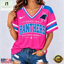 Carolina Panthers 2026 NFL Pink Breast Cancer Awareness V neck T Shirt, Trendy NFL V Neck Tee Carolina Panthers 2026 Nfl Pink Breast Cancer Awareness V Neck T Shirt