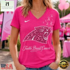 Carolina Panthers 2026 NFL Tackle Breast Cancer V neck T Shirt, Trendy NFL V Neck Tee Carolina Panthers 2026 Nfl Tackle Breast Cancer V Neck T Shirt