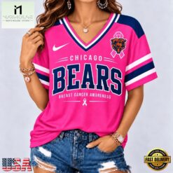 Chicago Bears 2026 NFL Pink Breast Cancer Awareness V neck T Shirt, Trendy NFL V Neck Tee Chicago Bears 2026 Nfl Pink Breast Cancer Awareness V Neck T Shirt