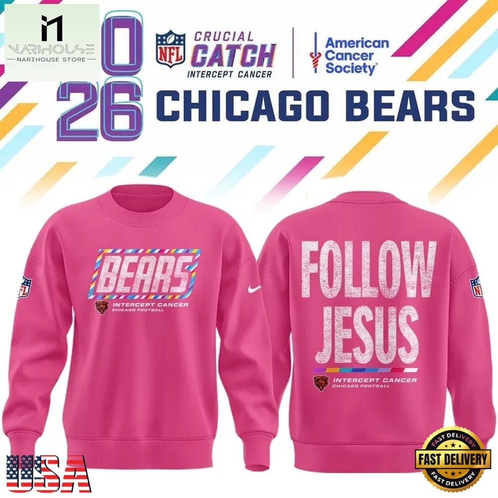 Chicago Bears Crucial Catch Follow Jesus 2026 Pink Sweatshirt, Hot 3D Shirt Trend Chicago Bears Crucial Catch Follow Jesus 2026 Pink Sweatshirt, Hot 3D Shirt Trend