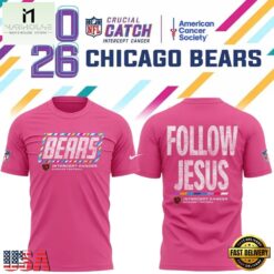 Chicago Bears Crucial Catch Follow Jesus 2026 Pink T Shirt, Hot 3D Shirt Trend Chicago Bears Crucial Catch Follow Jesus 2026 Pink T Shirt