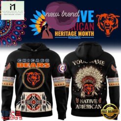 Chicago Bears Native American Heritage Month Custom Name Hoodie, Hot 3D Shirt Trend Chicago Bears Native American Heritage Month Custom Name Hoodie