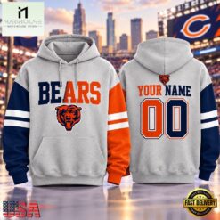 Chicago Bears NFL Two Tone Colorblock Varsity Hoodie, NFL Sporty Shirt Chicago Bears Nfl Two Tone Colorblock Varsity Hoodie