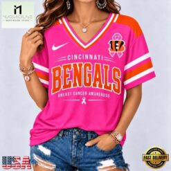 Cincinnati Bengals 2026 NFL Pink Breast Cancer Awareness V neck T Shirt, Trendy NFL V Neck Tee Cincinnati Bengals 2026 Nfl Pink Breast Cancer Awareness V Neck T Shirt