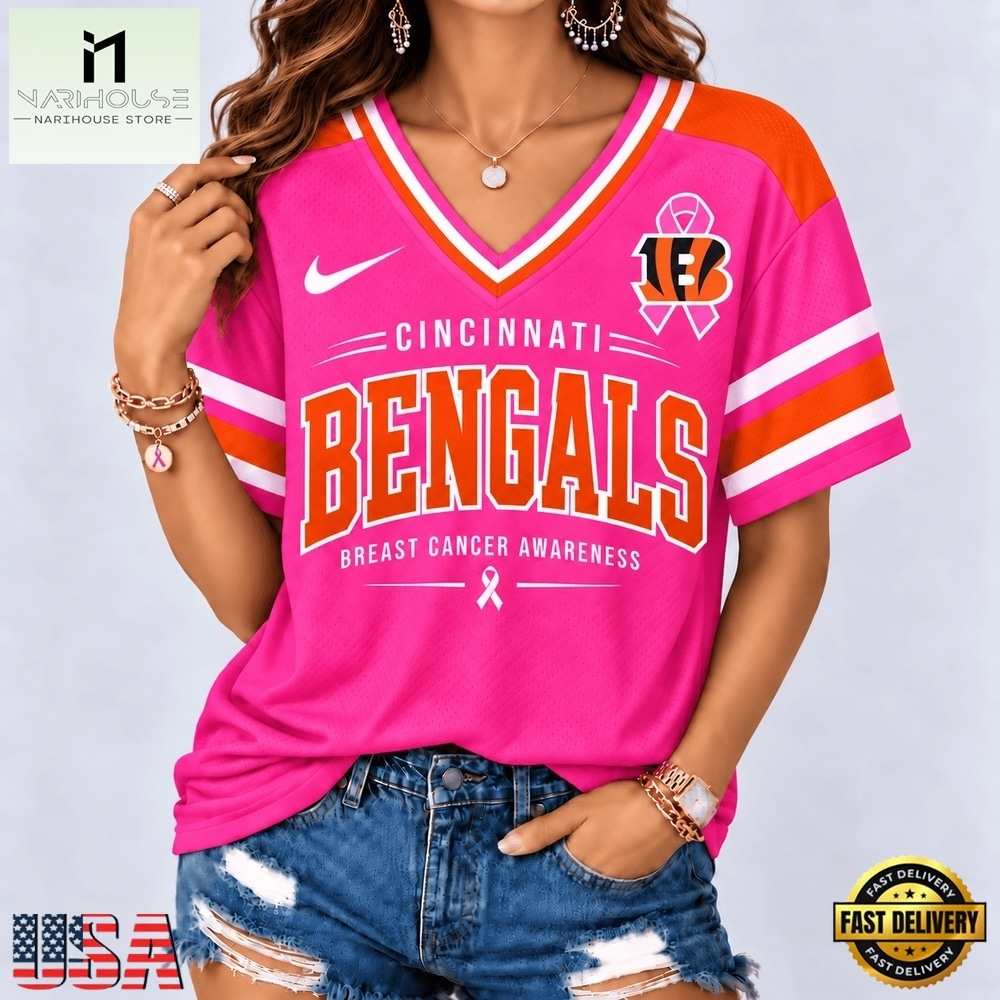 Cincinnati Bengals 2026 NFL Pink Breast Cancer Awareness V neck T Shirt, Trendy NFL V Neck Tee Cincinnati Bengals 2026 NFL Pink Breast Cancer Awareness V neck T Shirt, Trendy NFL V Neck Tee