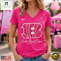 Cincinnati Bengals 2026 NFL Tackle Breast Cancer V neck T Shirt, Trendy NFL V Neck Tee Cincinnati Bengals 2026 Nfl Tackle Breast Cancer V Neck T Shirt