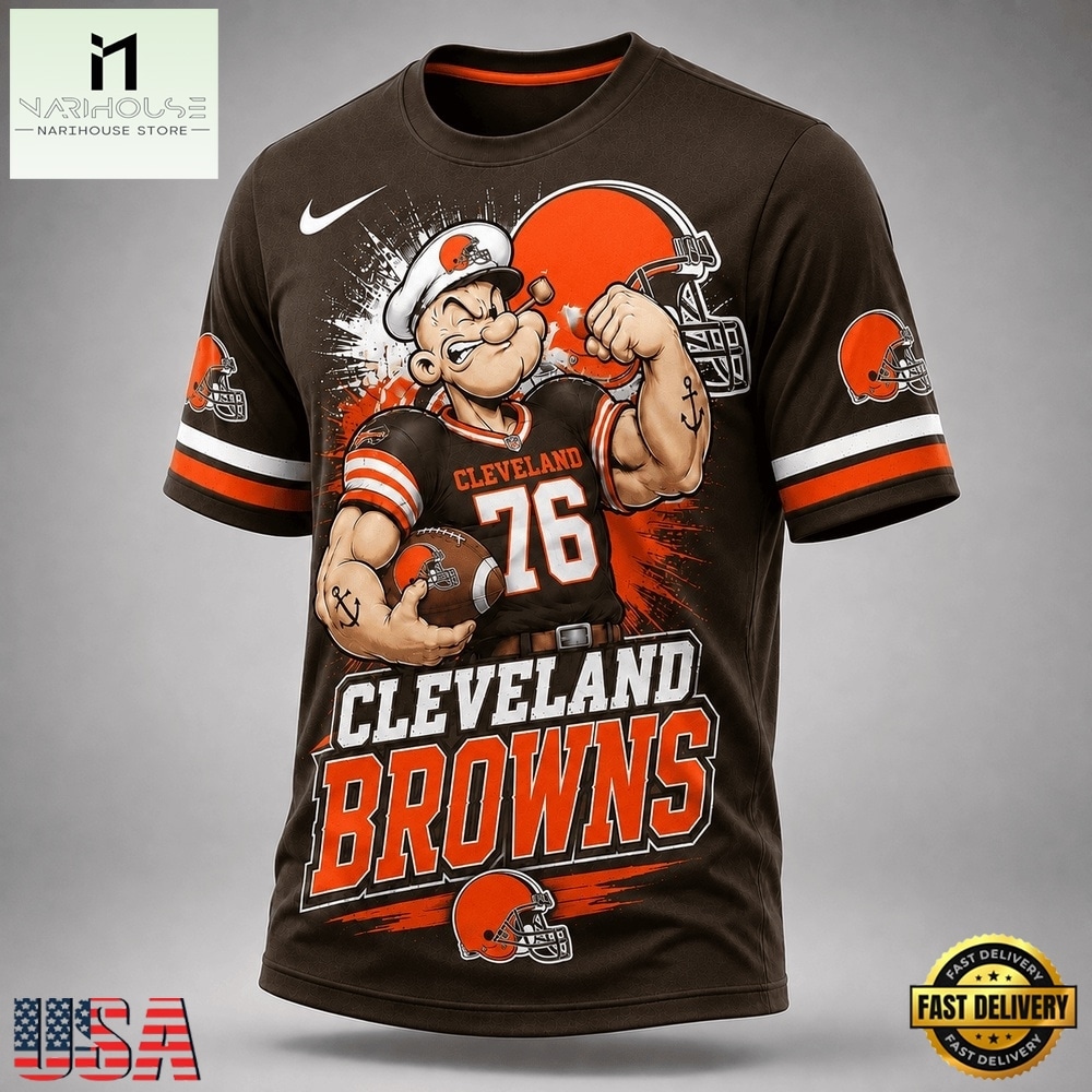 Cleveland Browns NFL Popeye Bold Cartoon Athletes 3D T Shirt, NFL Sporty Shirt Cleveland Browns NFL Popeye Bold Cartoon Athletes 3D T Shirt, NFL Sporty Shirt