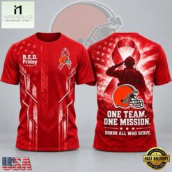 Cleveland Browns NFL RED Friday One Team One Mission Patriotic Soldier Tribute T Shirt, NFL Sporty Shirt Cleveland Browns Nfl Red Friday One Team One Mission Patriotic Soldier Tribute T Shirt