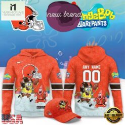 Cleveland Browns x SpongeBob Limited Edition Personalized Hoodie, Hot 3D Shirt Trend Cleveland Browns X Spongebob Limited Edition Personalized Hoodie