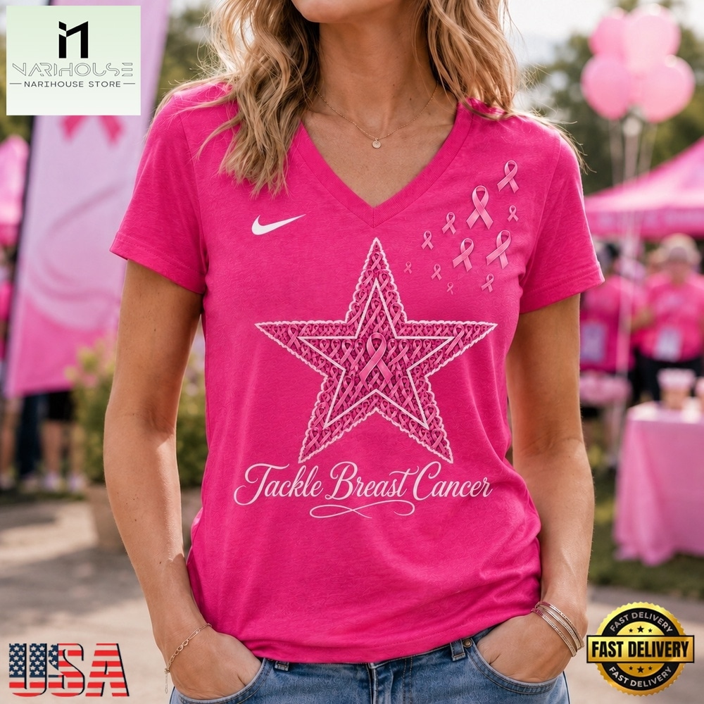 Dallas Cowboys 2026 NFL Tackle Breast Cancer V neck T Shirt, Trendy NFL V Neck Tee Dallas Cowboys 2026 NFL Tackle Breast Cancer V neck T Shirt, Trendy NFL V Neck Tee