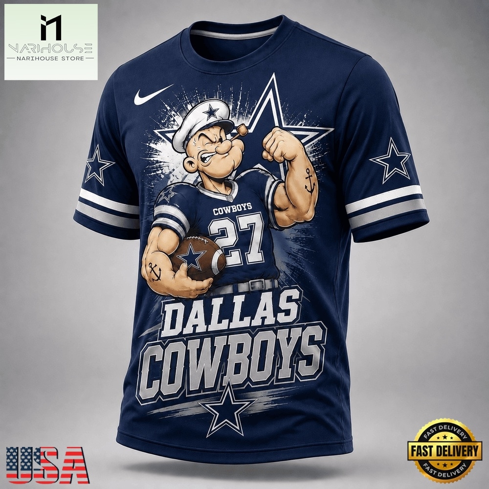 Dallas Cowboys NFL Popeye Bold Cartoon Athletes 3D T Shirt, NFL Sporty Shirt Dallas Cowboys NFL Popeye Bold Cartoon Athletes 3D T Shirt, NFL Sporty Shirt