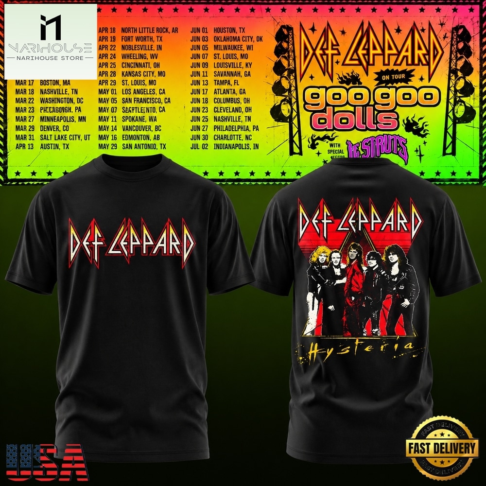 Def Leppard & Goo Goo Dolls Tour 2027 Graphic Black T Shirt, Popular 3D Music Tee Def Leppard & Goo Goo Dolls Tour 2027 Graphic Black T Shirt, Popular 3D Music Tee