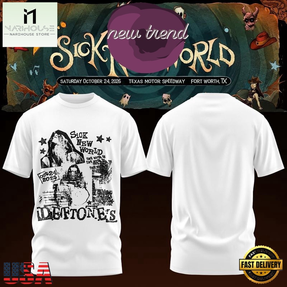 Deftones Sick New World Texas 2026 White T Shirt, Popular 3D Music Tee Deftones Sick New World Texas 2026 White T Shirt, Popular 3D Music Tee
