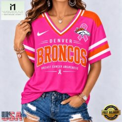 Denver Broncos 2026 NFL Pink Breast Cancer Awareness V neck T Shirt, Trendy NFL V Neck Tee Denver Broncos 2026 Nfl Pink Breast Cancer Awareness V Neck T Shirt