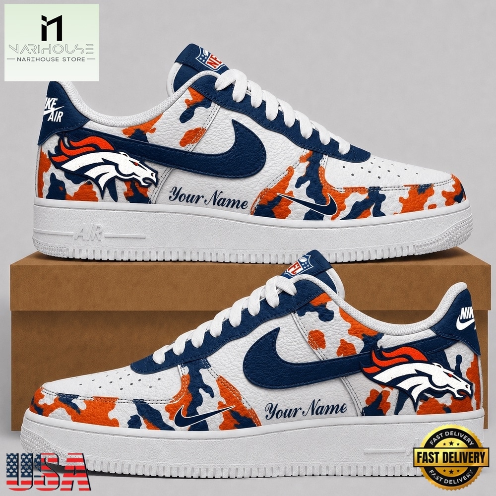 Denver Broncos NFL Team Camo Air Force 1 Shoes Sneakers, NFL Team AF1 Shoes Denver Broncos NFL Team Camo Air Force 1 Shoes Sneakers, NFL Team AF1 Shoes