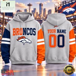 Denver Broncos NFL Two Tone Colorblock Varsity Hoodie, NFL Sporty Shirt Denver Broncos Nfl Two Tone Colorblock Varsity Hoodie