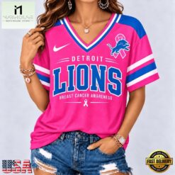 Detroit Lions 2026 NFL Pink Breast Cancer Awareness V neck T Shirt, Trendy NFL V Neck Tee Detroit Lions 2026 Nfl Pink Breast Cancer Awareness V Neck T Shirt