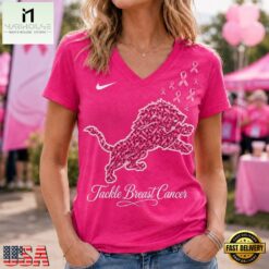 Detroit Lions 2026 NFL Tackle Breast Cancer V neck T Shirt, Trendy NFL V Neck Tee Detroit Lions 2026 Nfl Tackle Breast Cancer V Neck T Shirt