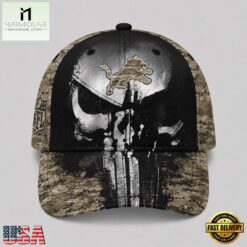 Detroit Lions NFL Halloween Military Skull Camo Classic Cap, NFL Trendy Cap Detroit Lions Nfl Halloween Military Skull Camo Classic Cap