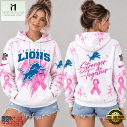 Detroit Lions NFL Pink Ribbon Stronger Together Breast Cancer Awareness Hoodie, NFL Sporty Shirt Detroit Lions Nfl Pink Ribbon Stronger Together Breast Cancer Awareness Hoodie