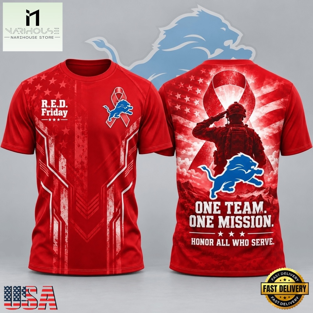 Detroit Lions NFL RED Friday One Team One Mission Patriotic Soldier Tribute T Shirt, NFL Sporty Shirt Detroit Lions NFL RED Friday One Team One Mission Patriotic Soldier Tribute T Shirt, NFL Sporty Shirt